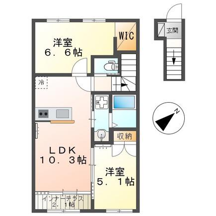 クオリア湘南(2LDK/2階)の間取り写真