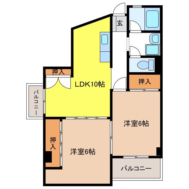 トヨダビル(2LDK/4階)の間取り写真