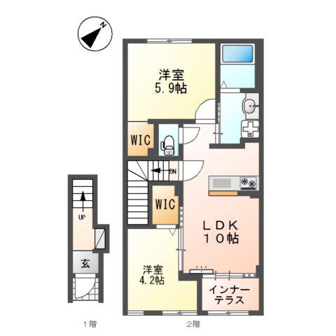 ストレリチア(2LDK/2階)の間取り写真
