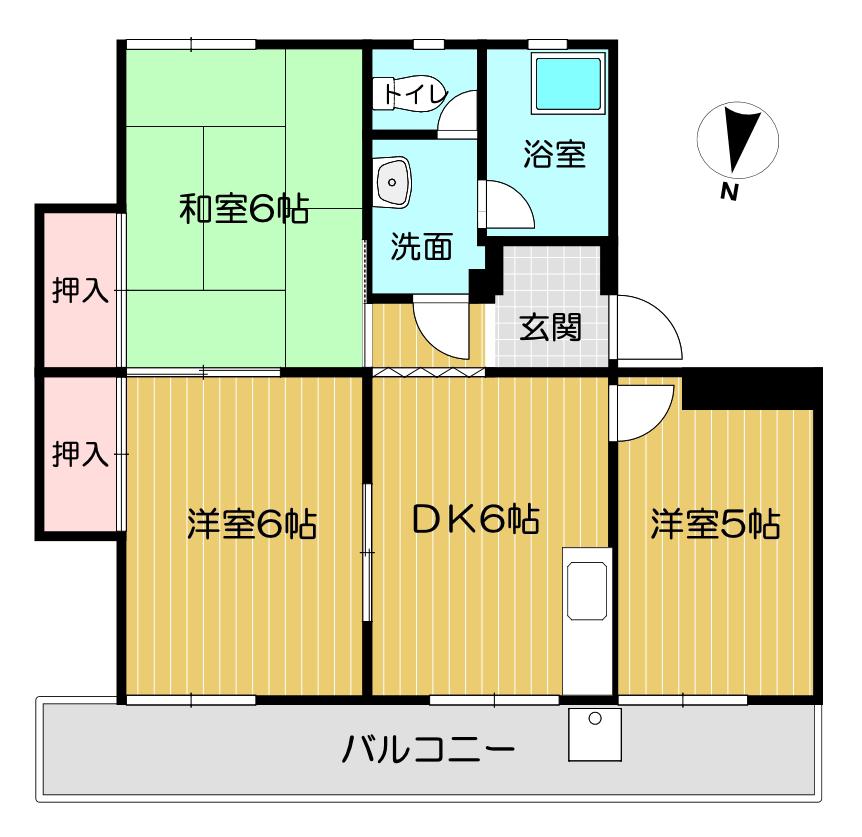 山口アパート(3DK/3階)の間取り写真