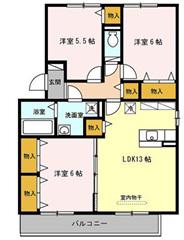 アピテ高安(3LDK/2階)の間取り写真