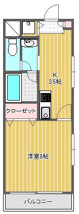 スリーベルマンションI(1K/3階)の間取り写真