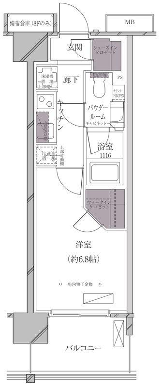 A-STANDARD芝浦(1K/8階)の間取り写真
