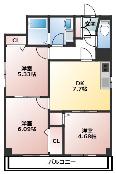 パークサイド・K(3LDK/7階)の間取り写真