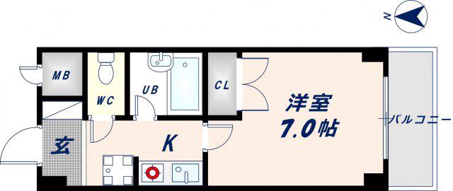 ミモザコート菱屋西(1K/4階)の間取り写真
