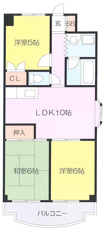 エステートヤマチュウB棟(3LDK/2階)の間取り写真