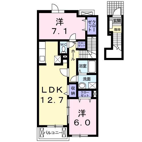 プリムヴェール(2LDK/2階)の間取り写真