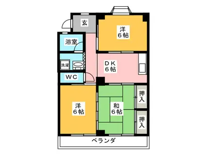 サンハイツ戸崎(3DK/2階)の間取り写真