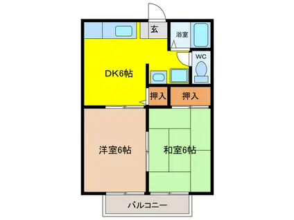 ゾンネハイムII号棟(2DK/2階)の間取り写真