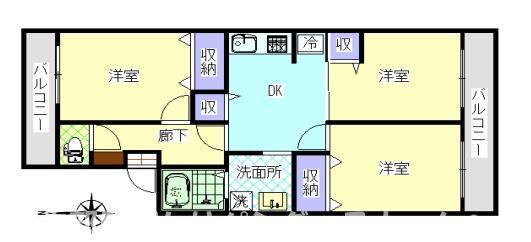 コーポ広野(3DK/4階)の間取り写真