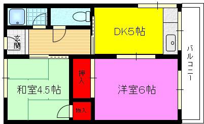 諸福ハイツ(2DK/1階)の間取り写真