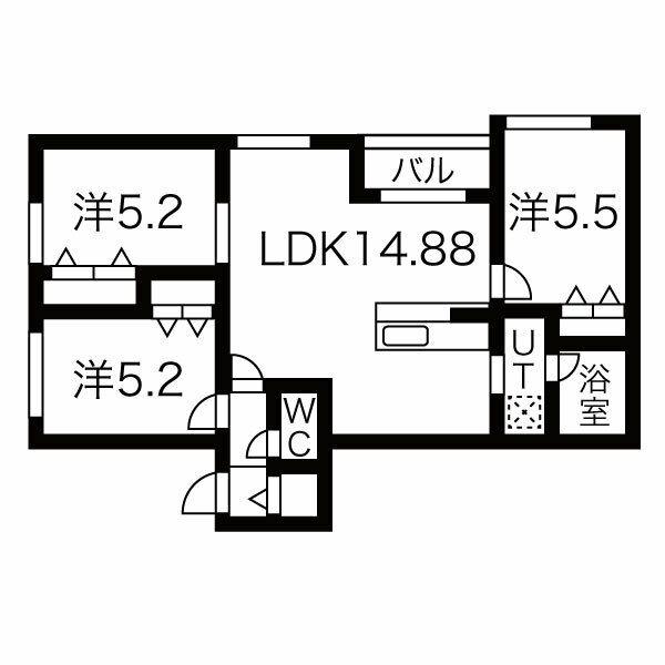 メニーズコート新道東タワー(3LDK/2階)の間取り写真