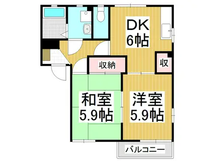 富貴原ハイツ C棟(2DK/1階)の間取り写真