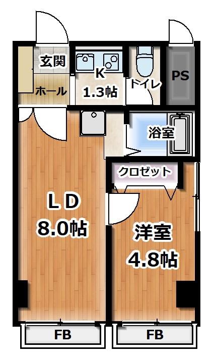第二山一ビル(2K/2階)の間取り写真