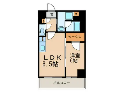 ベラジオ四条通(1LDK/6階)の間取り写真