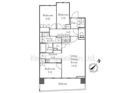 HARUMI FLAG SUN VILLAGE(3LDK/2階)の間取り写真