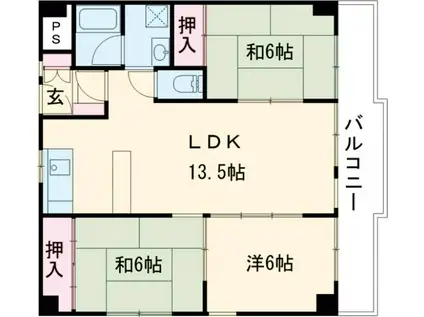 ヌーヴェレール南茨木II(3LDK/6階)の間取り写真