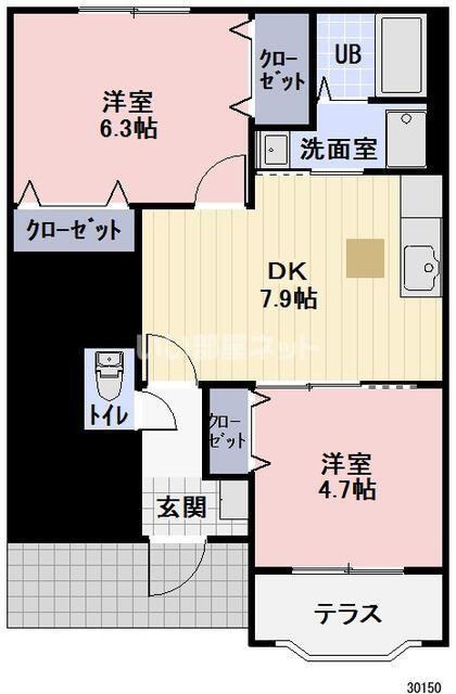 マウルール(2DK/1階)の間取り写真