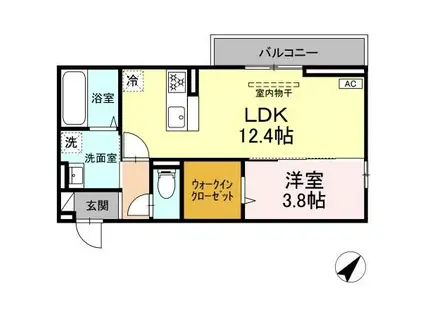 ディアライズ久米中央(1LDK/2階)の間取り写真