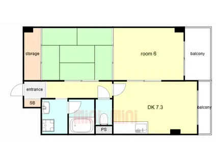 サングレース山手館(2DK/3階)の間取り写真