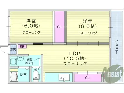 コーポ丸米(2LDK/4階)の間取り写真