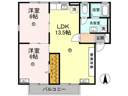 ガーデン・シャトレI ファミリー棟(2LDK/2階)の間取り写真