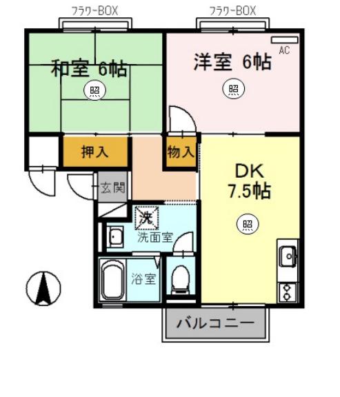 ホワイトヴィラ2番館(2DK/2階)の間取り写真