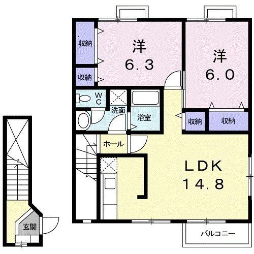 メゾンドゥー・AYU III(2LDK/2階)の間取り写真