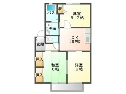 パーシモンズガーデンB棟(3DK/2階)の間取り写真