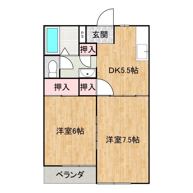 サザンクロス・ビュー(2DK/2階)の間取り写真