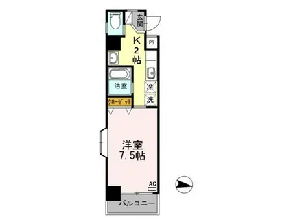 パシフィック佐賀II(1K/4階)の間取り写真