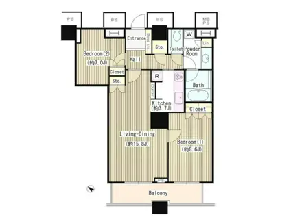 THE TOKYO TOWERS SEA TOWER(2LDK/44階)の間取り写真