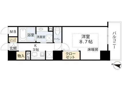 リヴィエール北梅田(1K/3階)の間取り写真