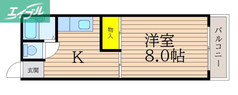 カーサ岡町(1K/3階)の間取り写真