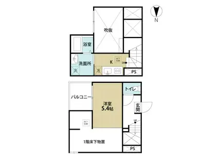 CLASSE上流(1K/2階)の間取り写真