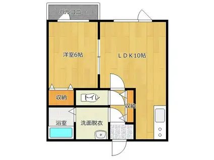 Uグランディス(1LDK/1階)の間取り写真