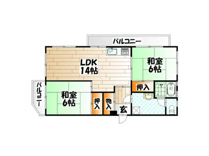 菊ケ丘ハイツ(2LDK/4階)の間取り写真