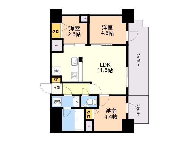 MODERN PALAZZO天神南Ⅱ(3LDK/11階)の間取り写真