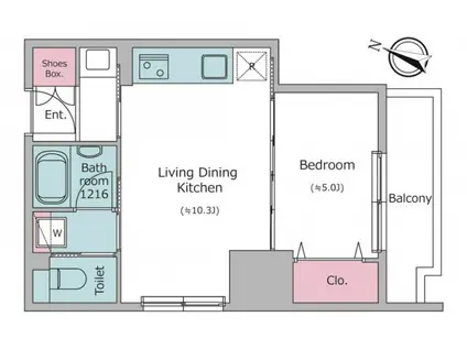 クロスレジデンス日本橋本町(1LDK/12階)の間取り写真