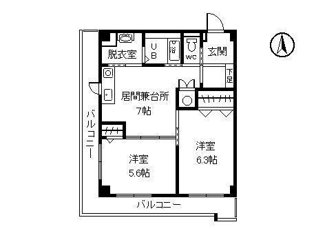 マンションふるさと館(2DK/5階)の間取り写真