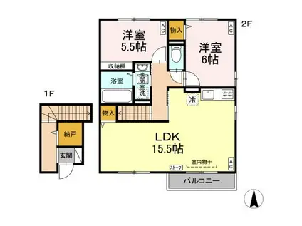 リビングタウン弘前 C(2LDK/2階)の間取り写真
