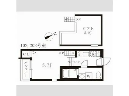 トリオネア千種(1K/1階)の間取り写真