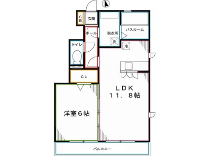 サンクモンタニアB棟(1LDK/1階)の間取り写真