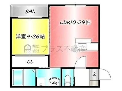エクスヴィータ新入(1LDK/1階)の間取り写真
