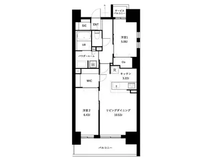 アーバンパーク谷在家(2LDK/14階)の間取り写真