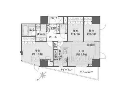 ウェリス高輪(3LDK/9階)の間取り写真