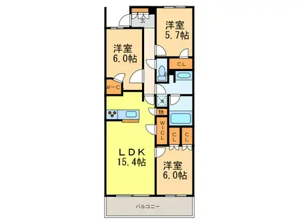 センチュリー宇都宮 壱番館(3LDK/15階)の間取り写真