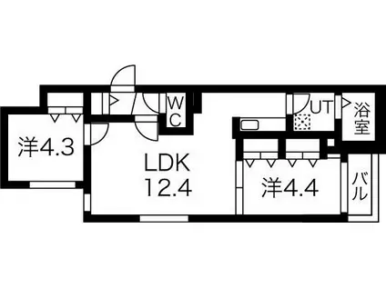 ファランドール菊水(2LDK/2階)の間取り写真