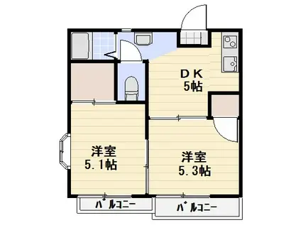 コーポプランタンB(2DK/2階)の間取り写真