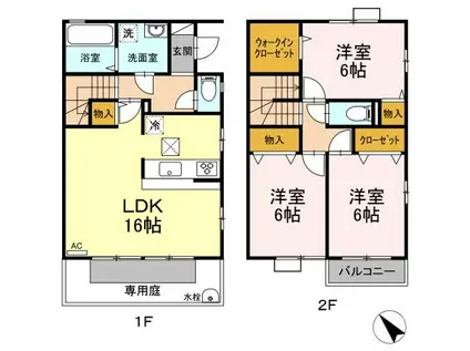 プロイド中央H棟(3LDK/1階)の間取り写真
